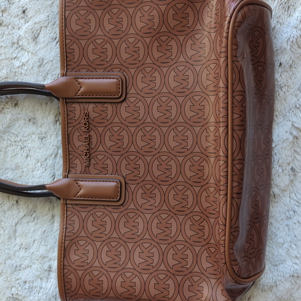 Michael Kors Luggage Brown Jodie Small Logo Jacquard Tote Bag Recycled Purse - Picture 6 of 11